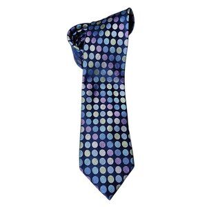 Michael Kors Men's Multi Polka Dot Printed Silk Blue Long Necktie
